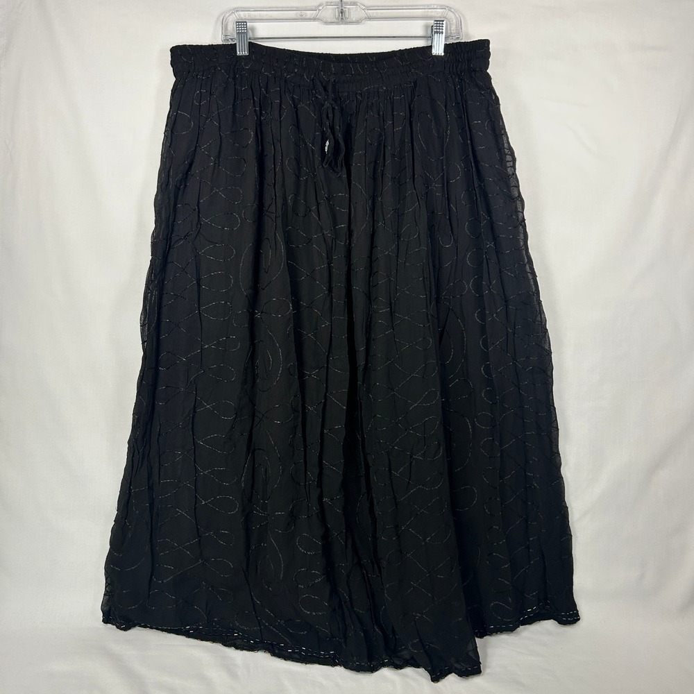 Simply Fashion Black Embroidered Midi Skirt Plus Size 22/24 Boho Goth
